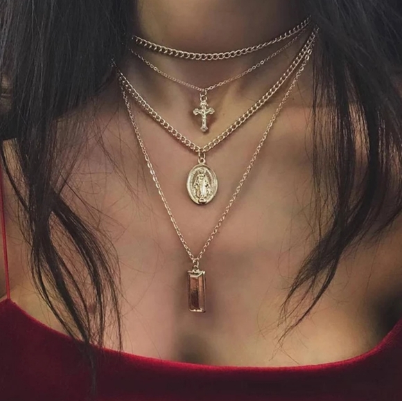 Nikkiwallflower Jewelry - ◇Buffy◇ Layered Gold Pendant Cross Necklace